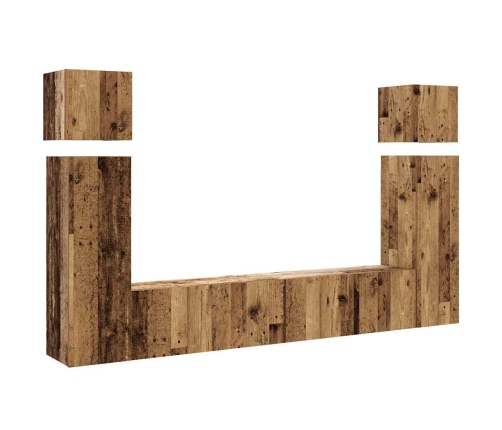 Conjunto de mueble de TV 8 piezas montado la pared madera vieja