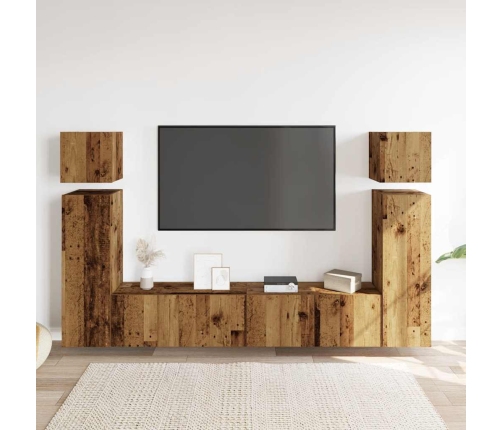 Conjunto de mueble de TV 8 piezas montado la pared madera vieja