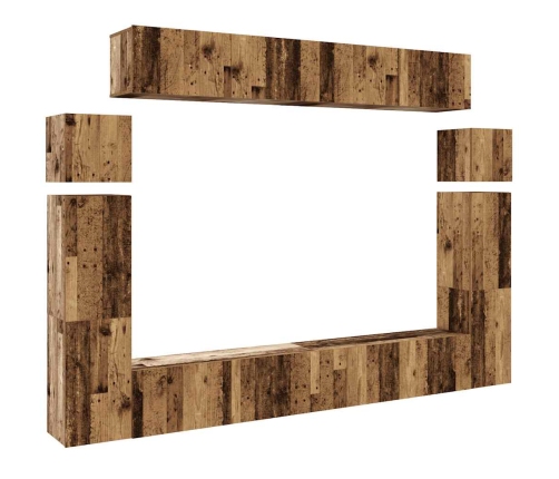 Conjunto de mueble de TV 8 piezas montado la pared madera vieja