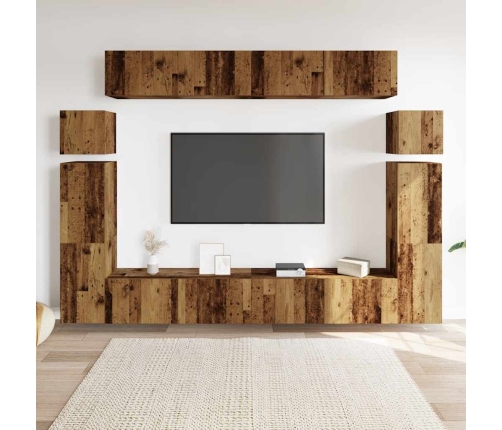 Conjunto de mueble de TV 8 piezas montado la pared madera vieja