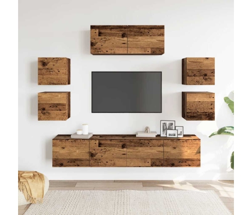 Conjunto de mueble de TV 7 piezas montado la pared madera vieja