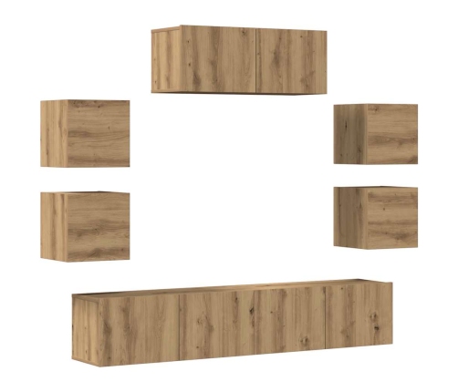 Mueble para TV de pared madera contrachapada artesanal 7 piezas