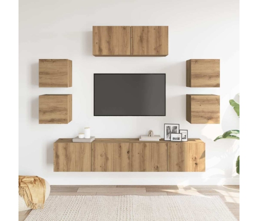 Mueble para TV de pared madera contrachapada artesanal 7 piezas