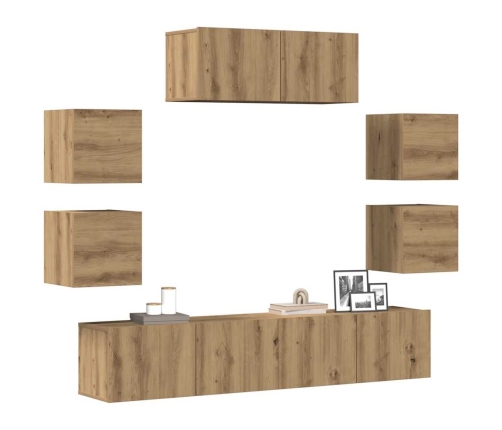 Mueble para TV de pared madera contrachapada artesanal 7 piezas