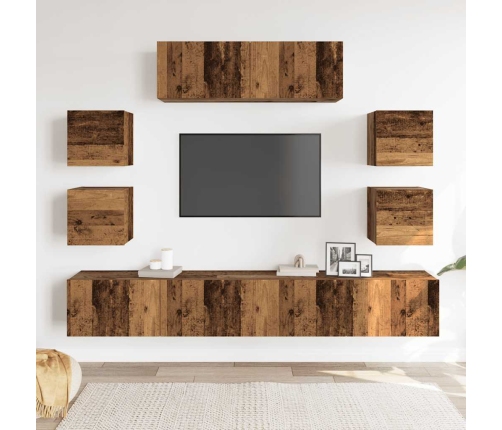 Conjunto de mueble de TV 7 piezas montado la pared madera vieja