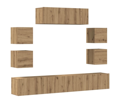 Mueble para TV de pared madera contrachapada artesanal 7 piezas