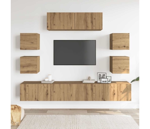 Mueble para TV de pared madera contrachapada artesanal 7 piezas