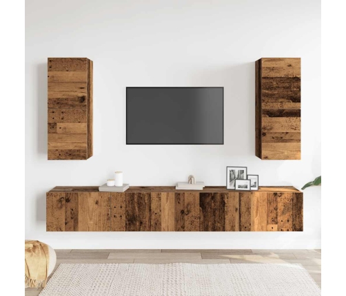 Conjunto de mueble de TV 4 piezas montado la pared madera vieja