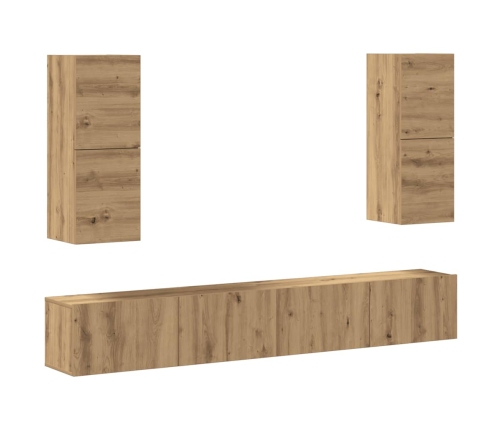 Mueble para TV de pared madera contrachapada artesanal 4 piezas