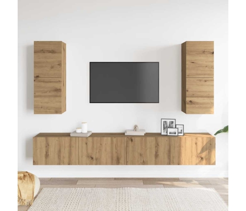 Mueble para TV de pared madera contrachapada artesanal 4 piezas