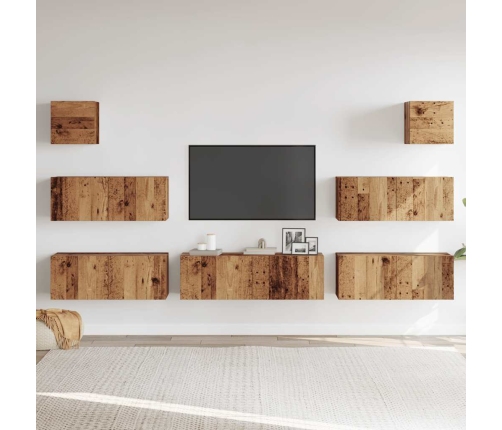 Conjunto de mueble de TV 7 piezas montado la pared madera vieja