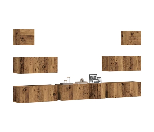 Conjunto de mueble de TV 7 piezas montado la pared madera vieja