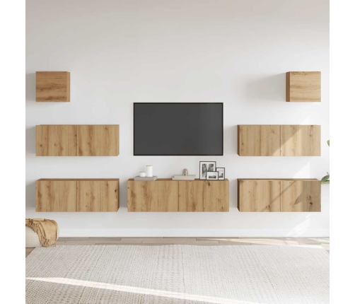 Mueble para TV de pared madera contrachapada artesanal 7 piezas