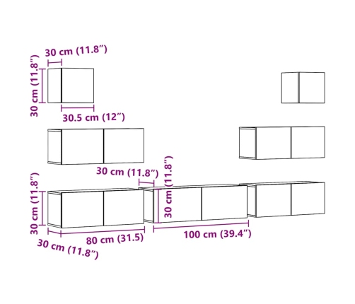 Mueble para TV de pared madera contrachapada artesanal 7 piezas