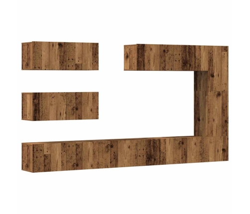 Conjunto de mueble de TV 7 piezas montado la pared madera vieja