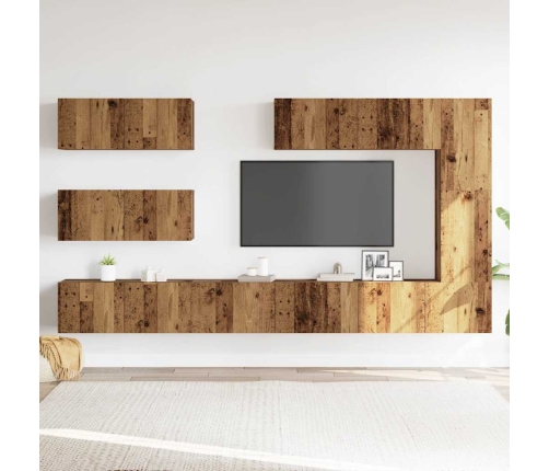 Conjunto de mueble de TV 7 piezas montado la pared madera vieja