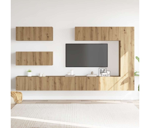 Mueble para TV de pared madera contrachapada artesanal 7 piezas