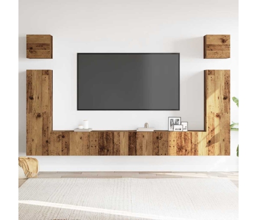 Conjunto de mueble de TV 6 piezas montado la pared madera vieja