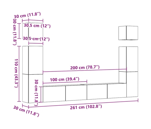 Mueble para TV de pared madera contrachapada artesanal 6 piezas