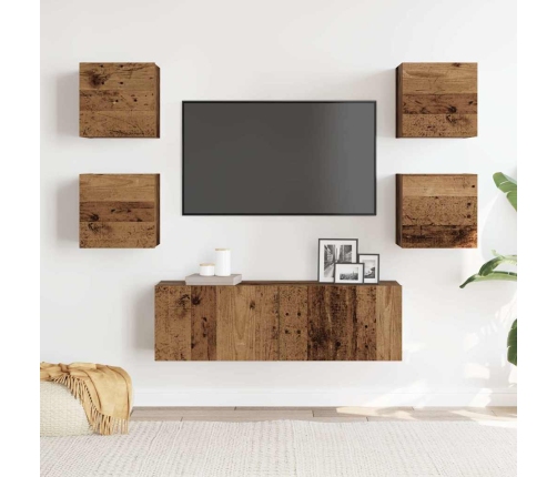 Conjunto de mueble de TV 5 piezas montado la pared madera vieja