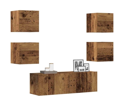 Conjunto de mueble de TV 5 piezas montado la pared madera vieja