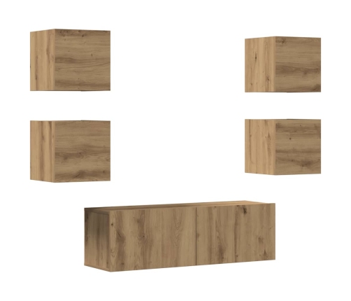 Mueble para TV de pared madera contrachapada artesanal 5 piezas