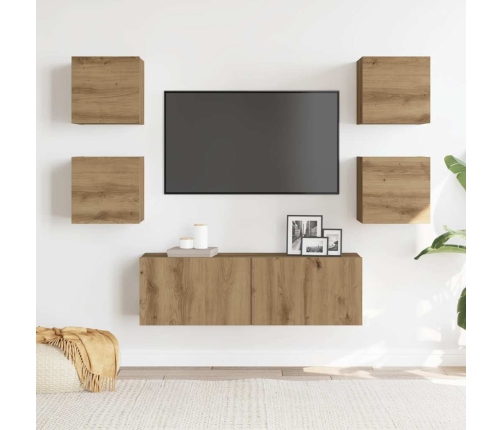 Mueble para TV de pared madera contrachapada artesanal 5 piezas