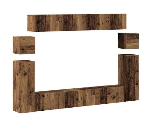 Conjunto de mueble de TV 8 piezas montado la pared madera vieja