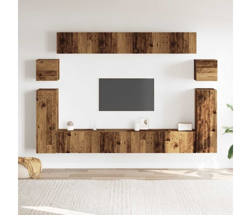 Conjunto de mueble de TV 8 piezas montado la pared madera vieja