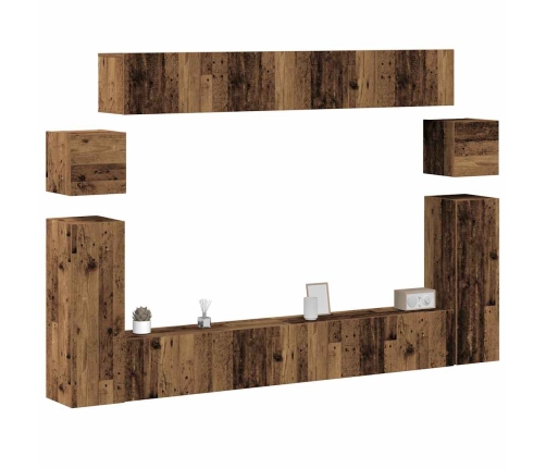 Conjunto de mueble de TV 8 piezas montado la pared madera vieja