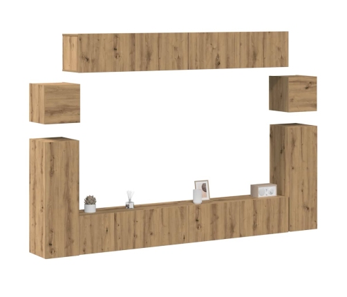 Mueble para TV de pared madera contrachapada artesanal 8 piezas