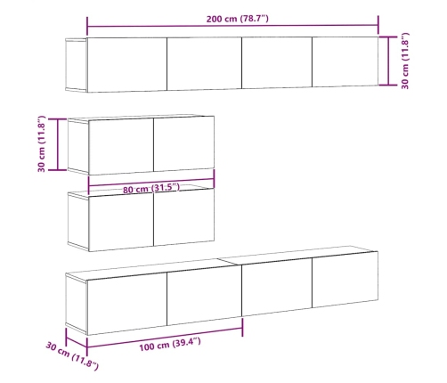 Mueble para TV de pared madera contrachapada artesanal 6 piezas