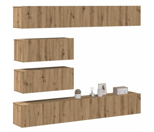 Mueble para TV de pared madera contrachapada artesanal 6 piezas