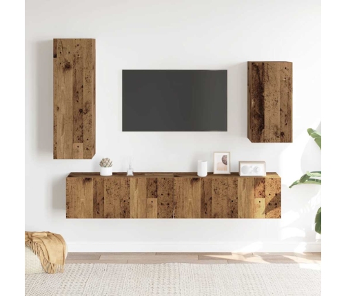 Conjunto de mueble de TV 4 piezas montado la pared madera vieja