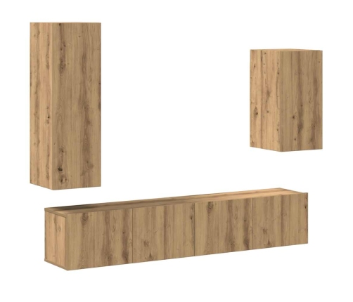 Mueble para TV de pared madera contrachapada artesanal 4 piezas