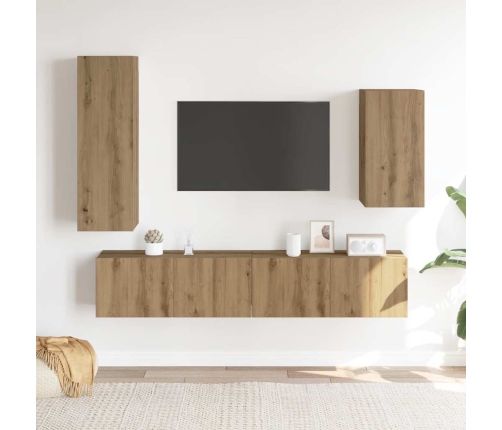 Mueble para TV de pared madera contrachapada artesanal 4 piezas