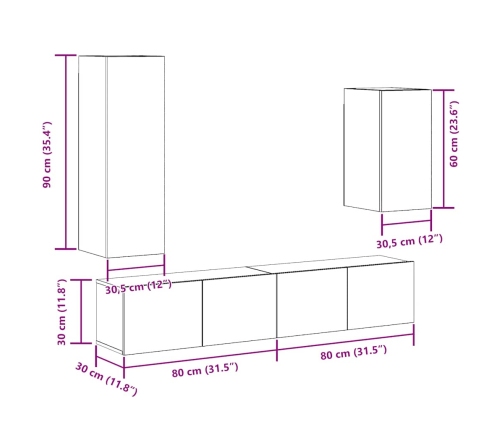 Mueble para TV de pared madera contrachapada artesanal 4 piezas