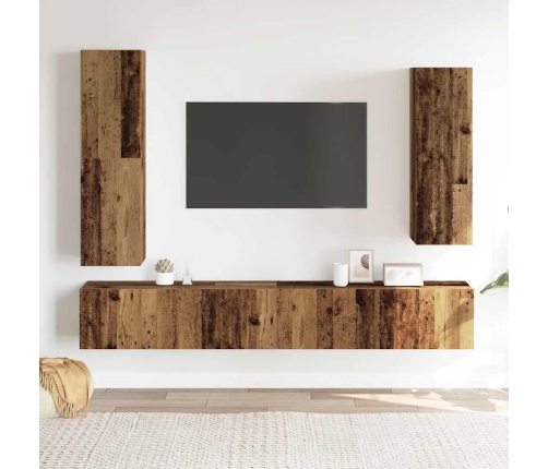 Conjunto de mueble de TV 4 piezas montado la pared madera vieja