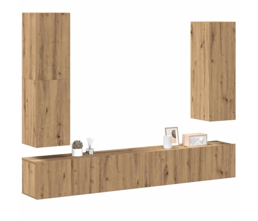 Mueble para TV de pared madera contrachapada artesanal 4 piezas