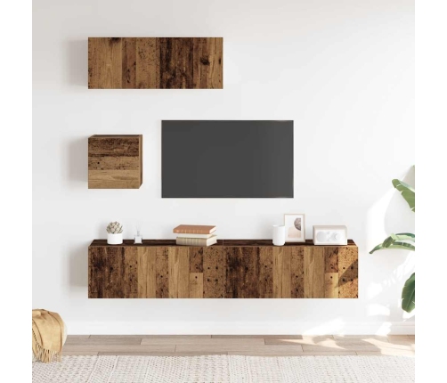 Conjunto de mueble de TV 4 piezas montado la pared madera vieja