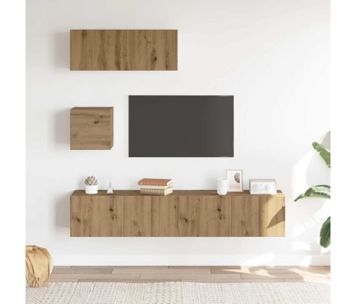 Mueble para TV de pared madera contrachapada artesanal 4 piezas