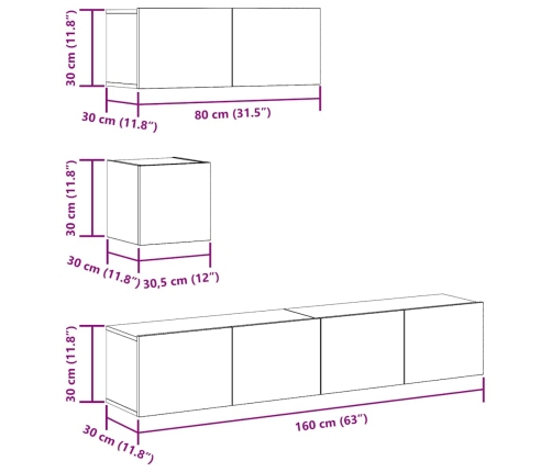 Mueble para TV de pared madera contrachapada artesanal 4 piezas