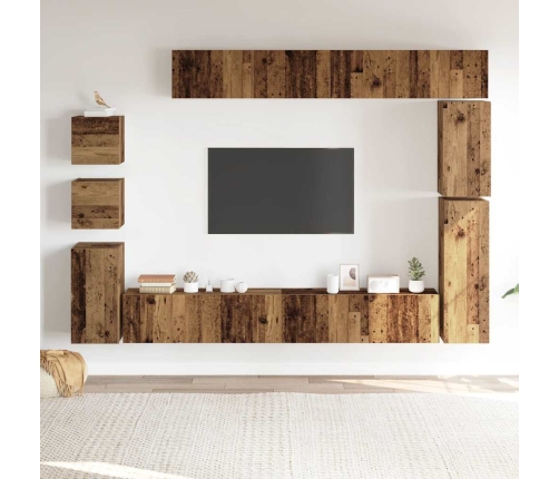 Conjunto de mueble de TV 9 piezas montado la pared madera vieja