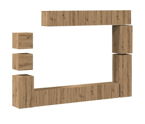 Mueble para TV de pared madera contrachapada artesanal 9 piezas