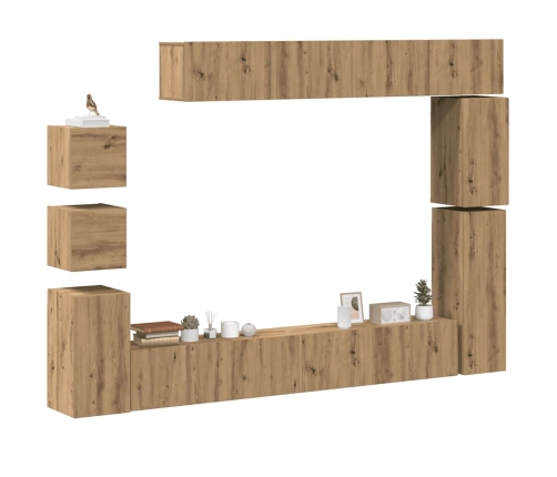 Mueble para TV de pared madera contrachapada artesanal 9 piezas