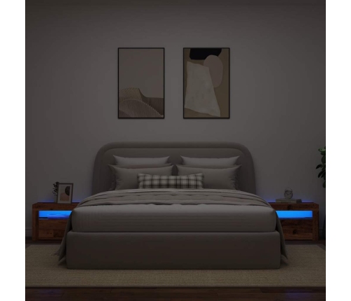 Mesitas de noche con luces LED 2 uds madera vieja 60x35x40 cm