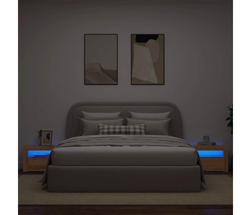 Mesitas de noche luces LEDs 2 uds roble artesanal 60x35x40 cm