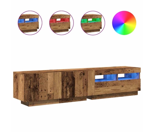 Mueble TV luces LED madera ingeniería envejecida 180x35x40 cm