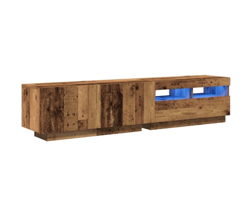 Mueble TV luces LED madera ingeniería envejecida 180x35x40 cm