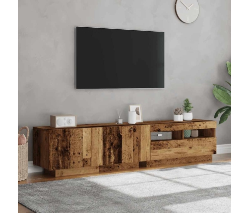 Mueble TV luces LED madera ingeniería envejecida 180x35x40 cm